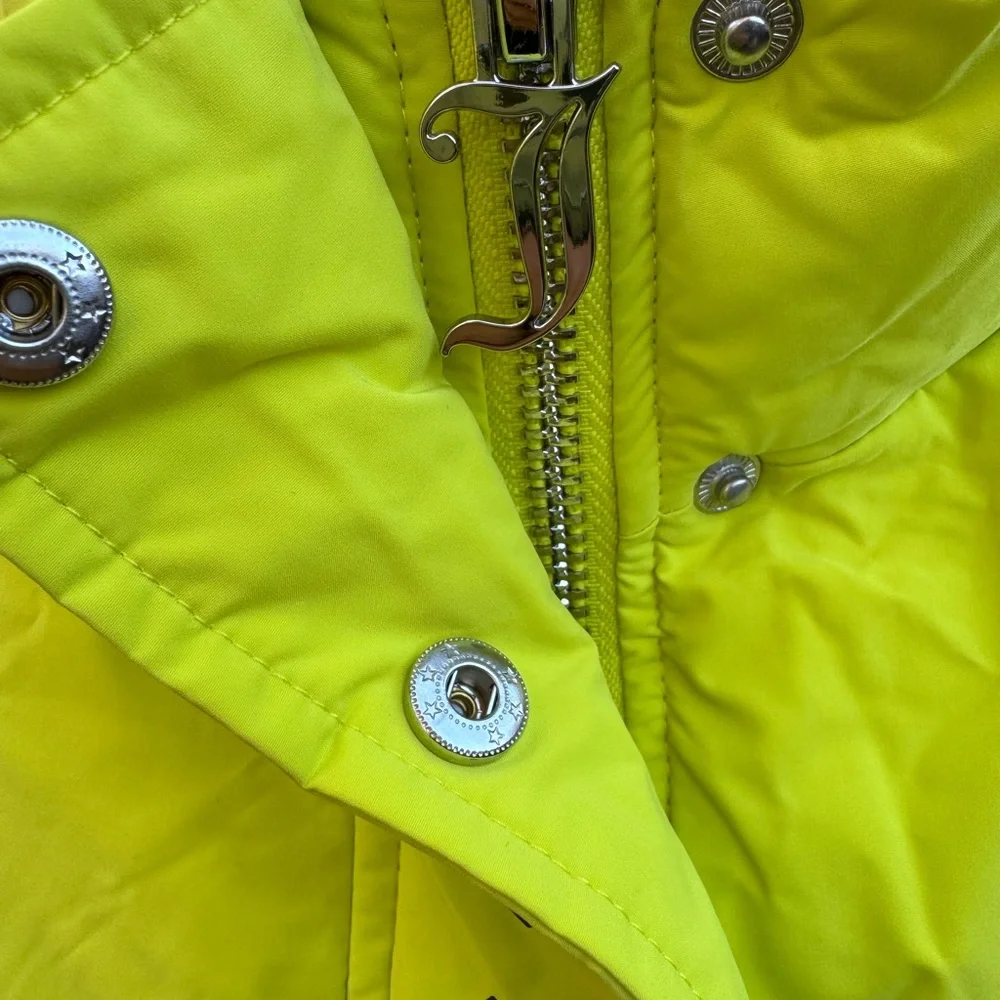 Juicy Couture Neon Yellow/Lime Puffer Jacket with Pink Satin Lining - Picture 2 of 10